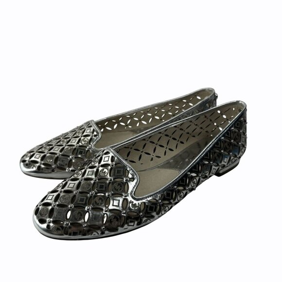 Michael Kors Womens Silver Metallic Gabri Laser-Cut Ballet Flats Size 6.5 EUC - Picture 4 of 8